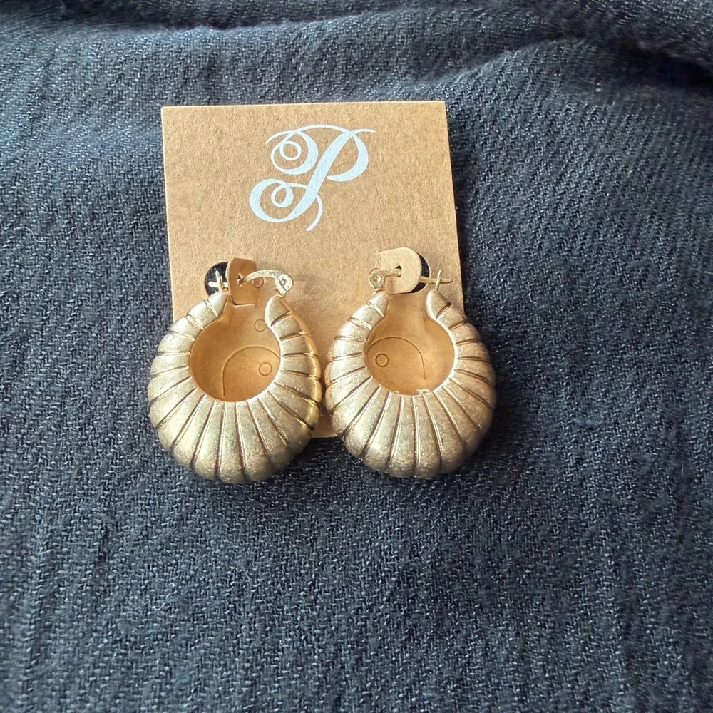 ‼️NWT Plunder Gold Ribbed Hoop Earrings